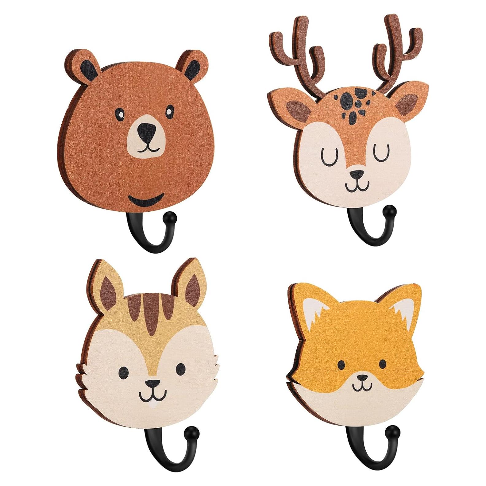 Ganchos de Pared de Madera Tatuo 4 Pcs Animales Safari
