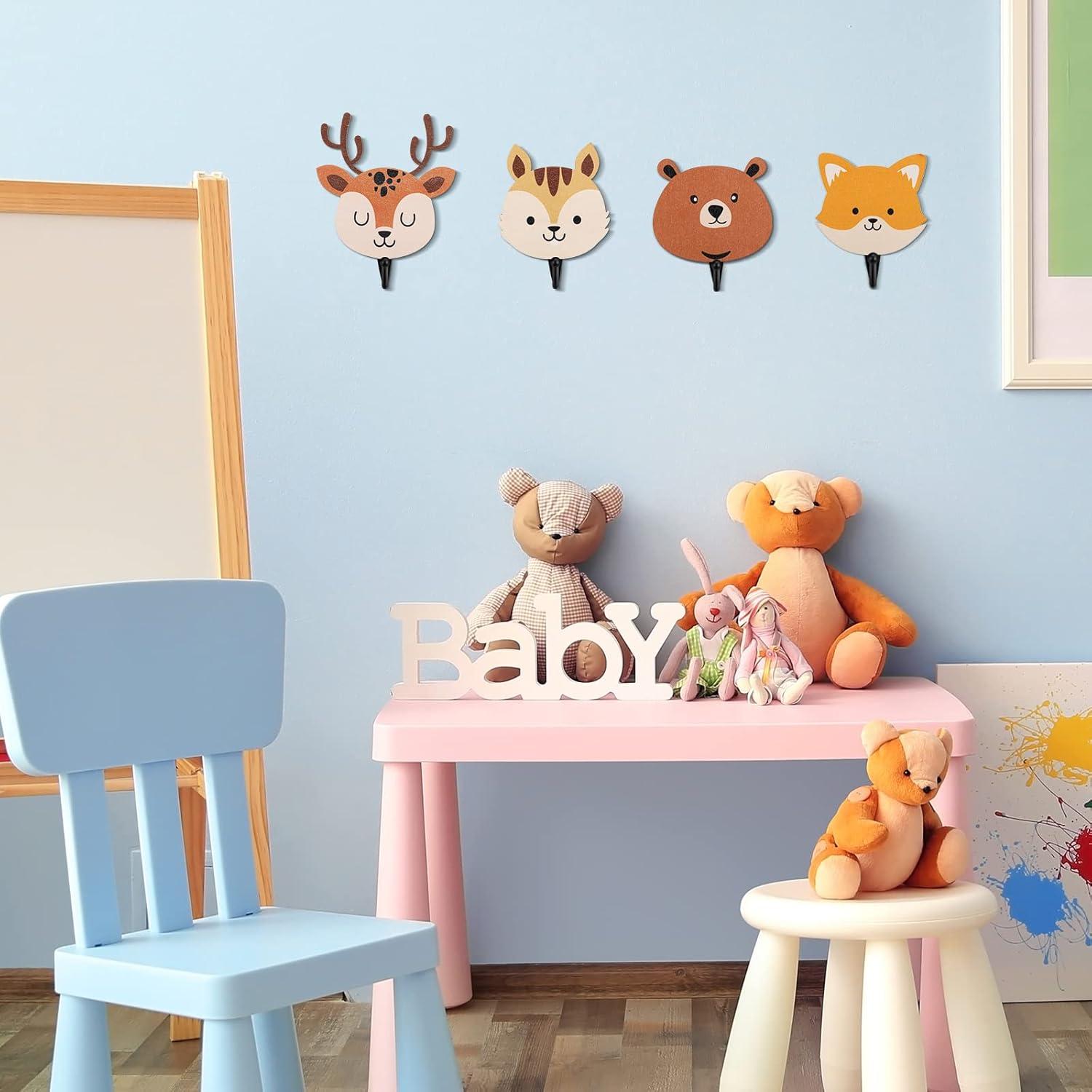 Ganchos de Pared de Madera Tatuo 4 Pcs Animales Safari