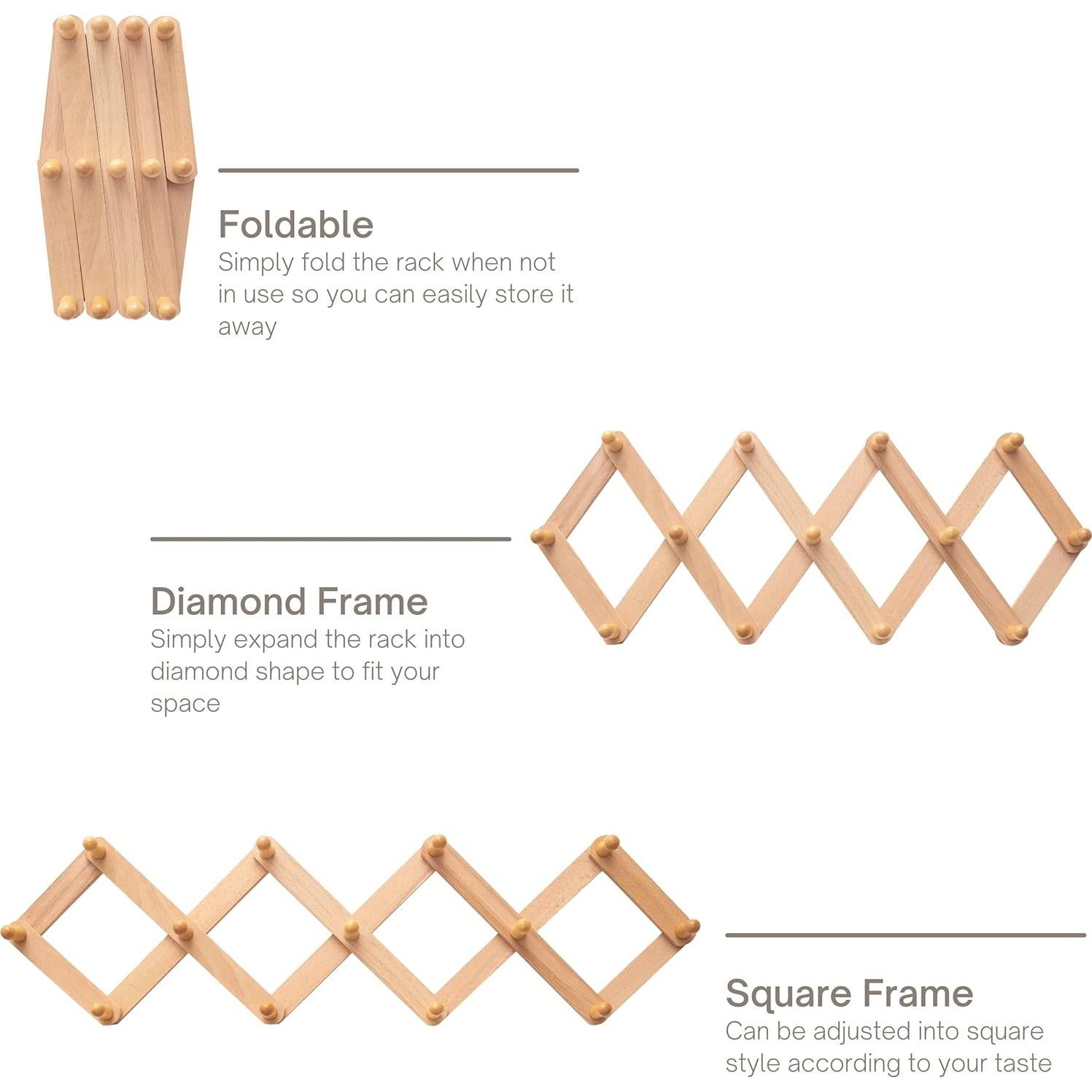 Estante de Pared Expandible Mila Millie | 13 Ganchos de Madera