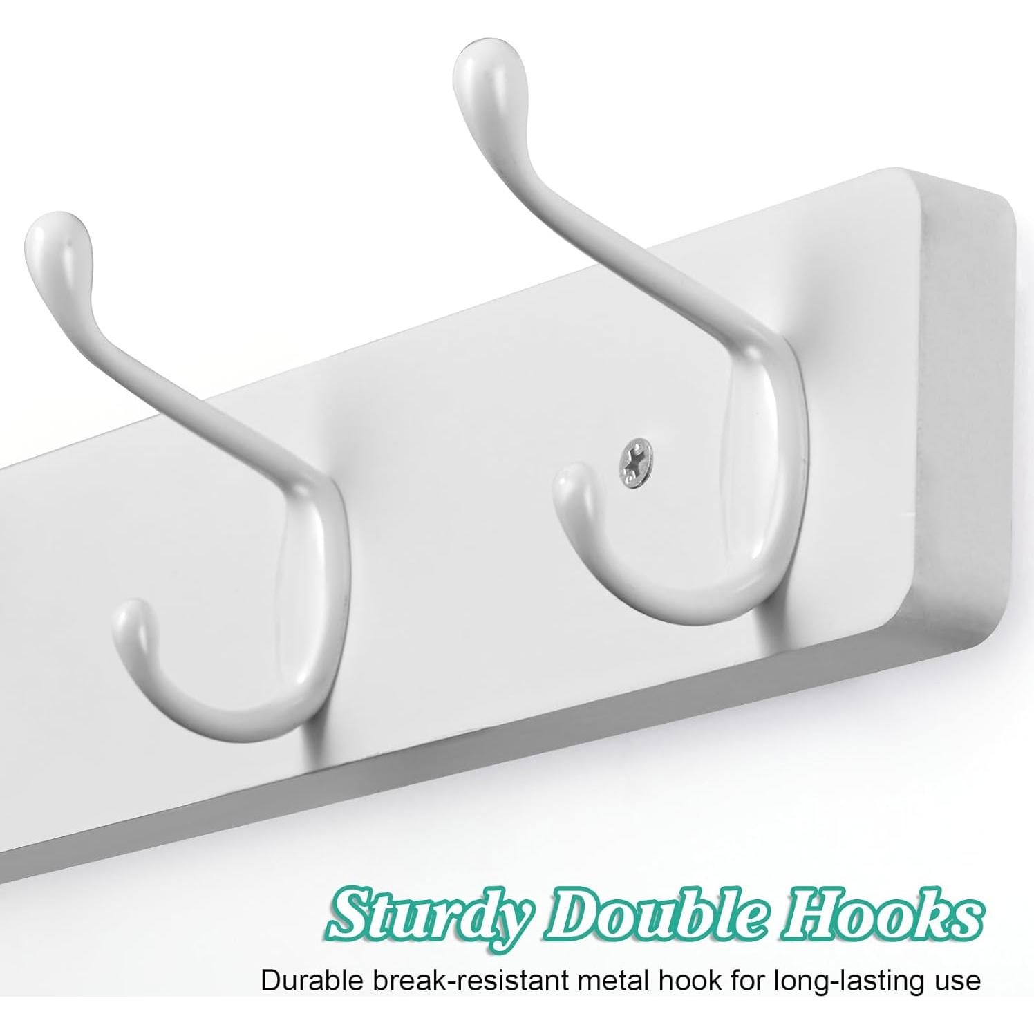 Perchero de Pared OUTNILI Blanco con 4 Ganchos Dobles