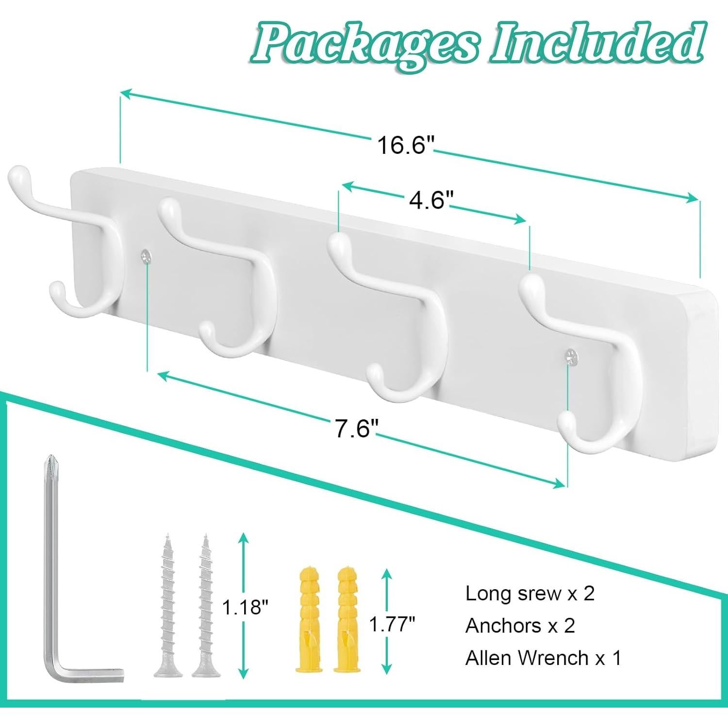 Perchero de Pared OUTNILI Blanco con 4 Ganchos Dobles