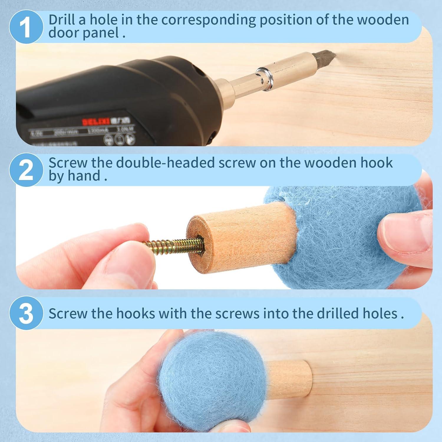 6 Ganchos de Pared Redondos Memorywuu de Madera y Lana