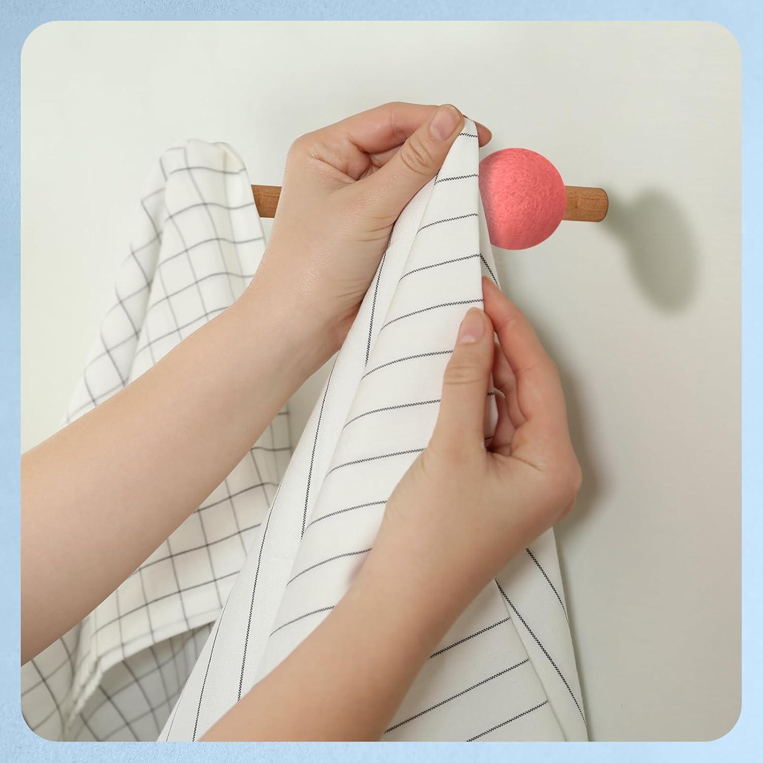 6 Ganchos de Pared Redondos Memorywuu de Madera y Lana