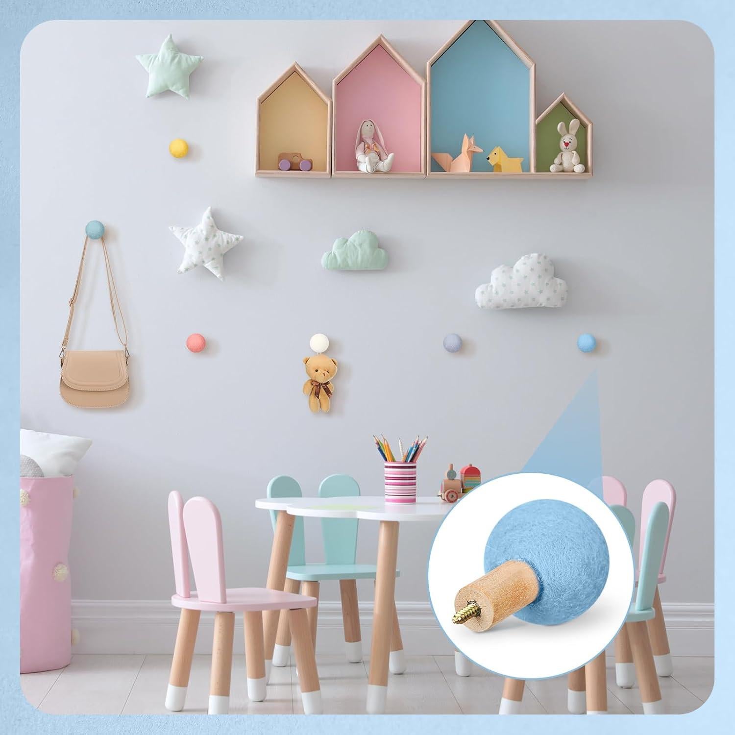 6 Ganchos de Pared Redondos Memorywuu de Madera y Lana