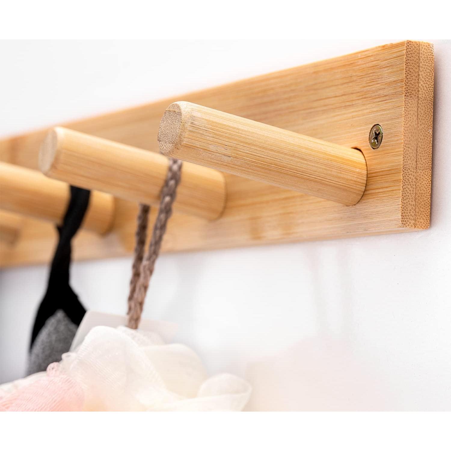 Perchero de pared Fujinzhu de bambú 5 ganchos 43.9 cm