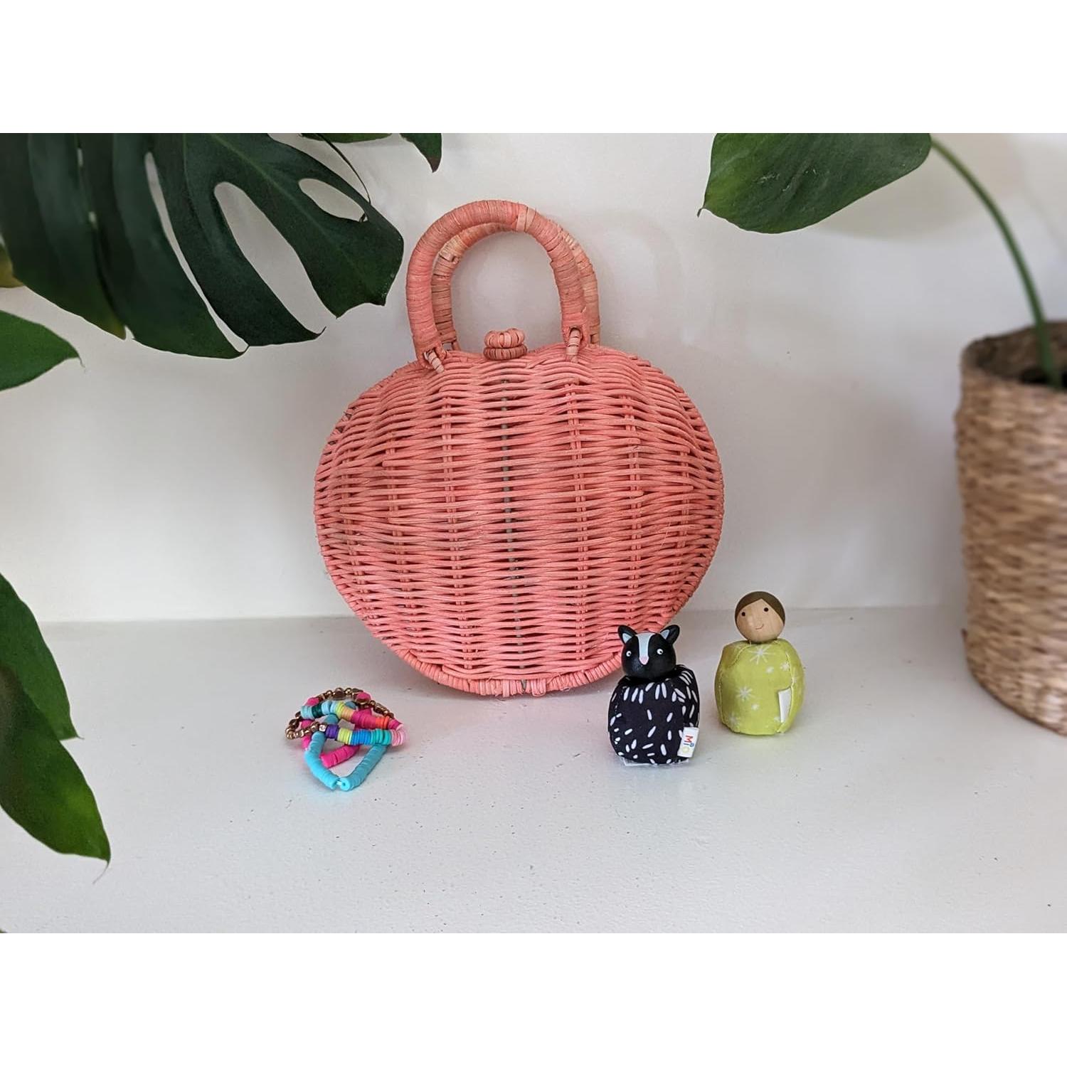 Bolsa de Mimbre Corazón Rosa Natural Ecológica 22.8x11.4cm