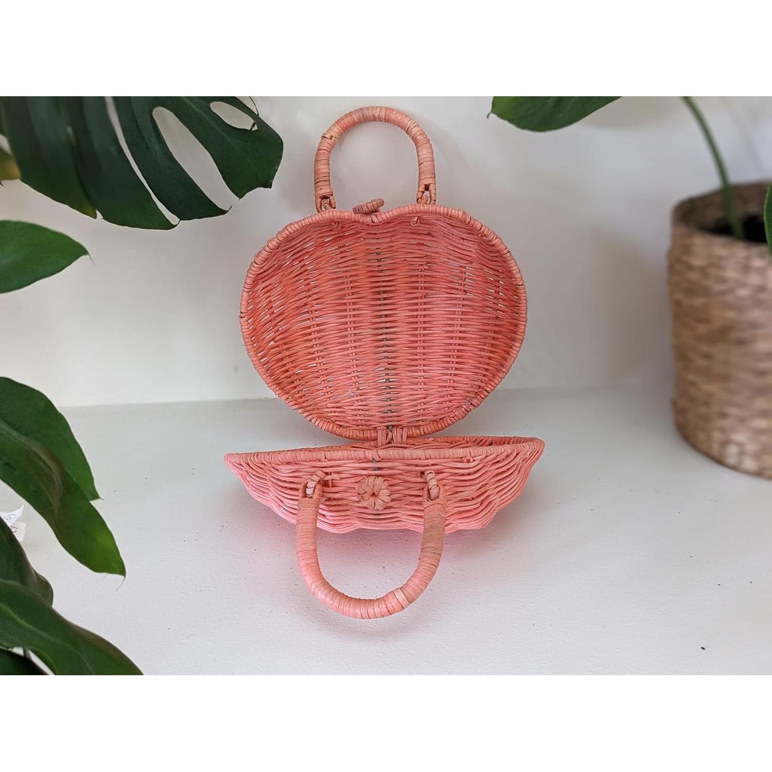 Bolsa de Mimbre Corazón Rosa Natural Ecológica 22.8x11.4cm