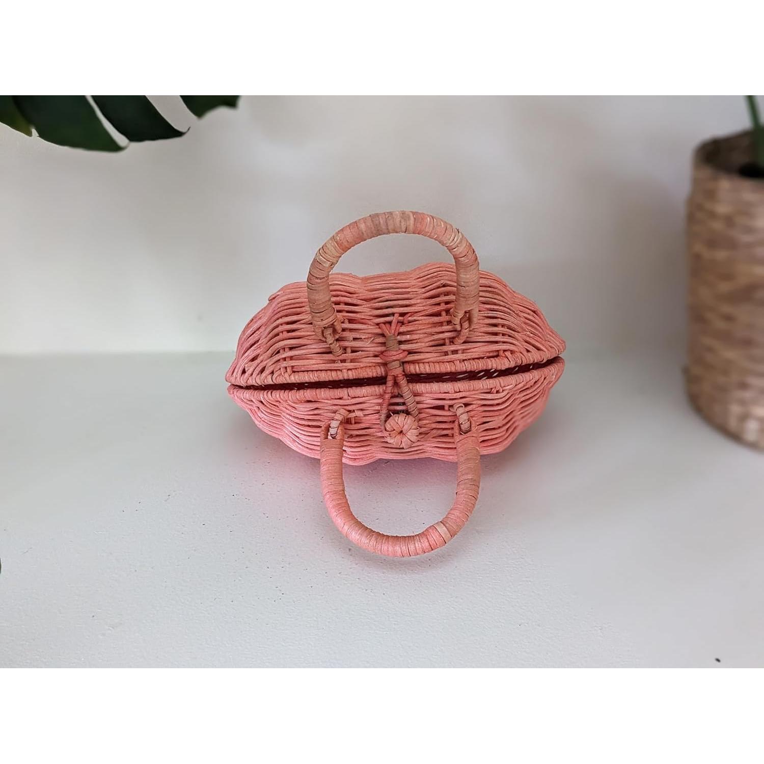 Bolsa de Mimbre Corazón Rosa Natural Ecológica 22.8x11.4cm