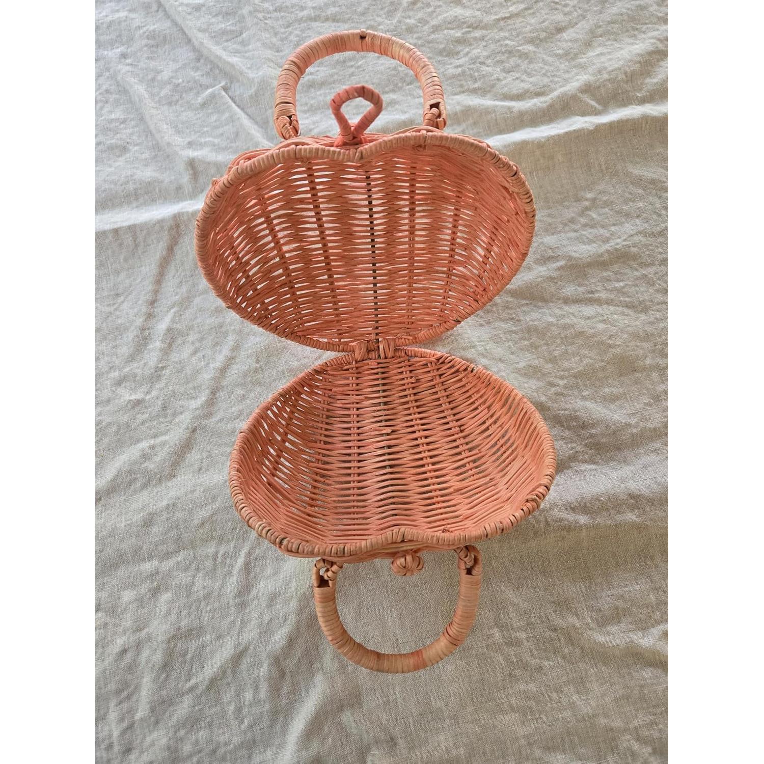 Bolsa de Mimbre Corazón Rosa Natural Ecológica 22.8x11.4cm