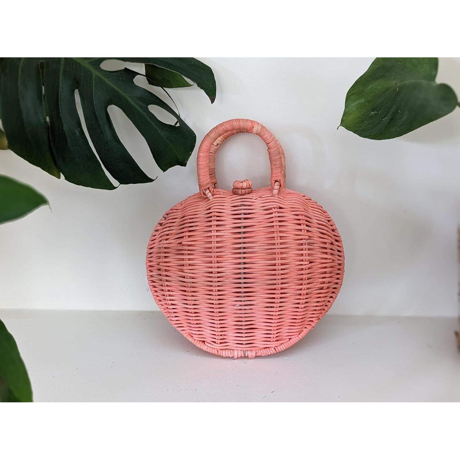 Bolsa de Mimbre Corazón Rosa Natural Ecológica 22.8x11.4cm