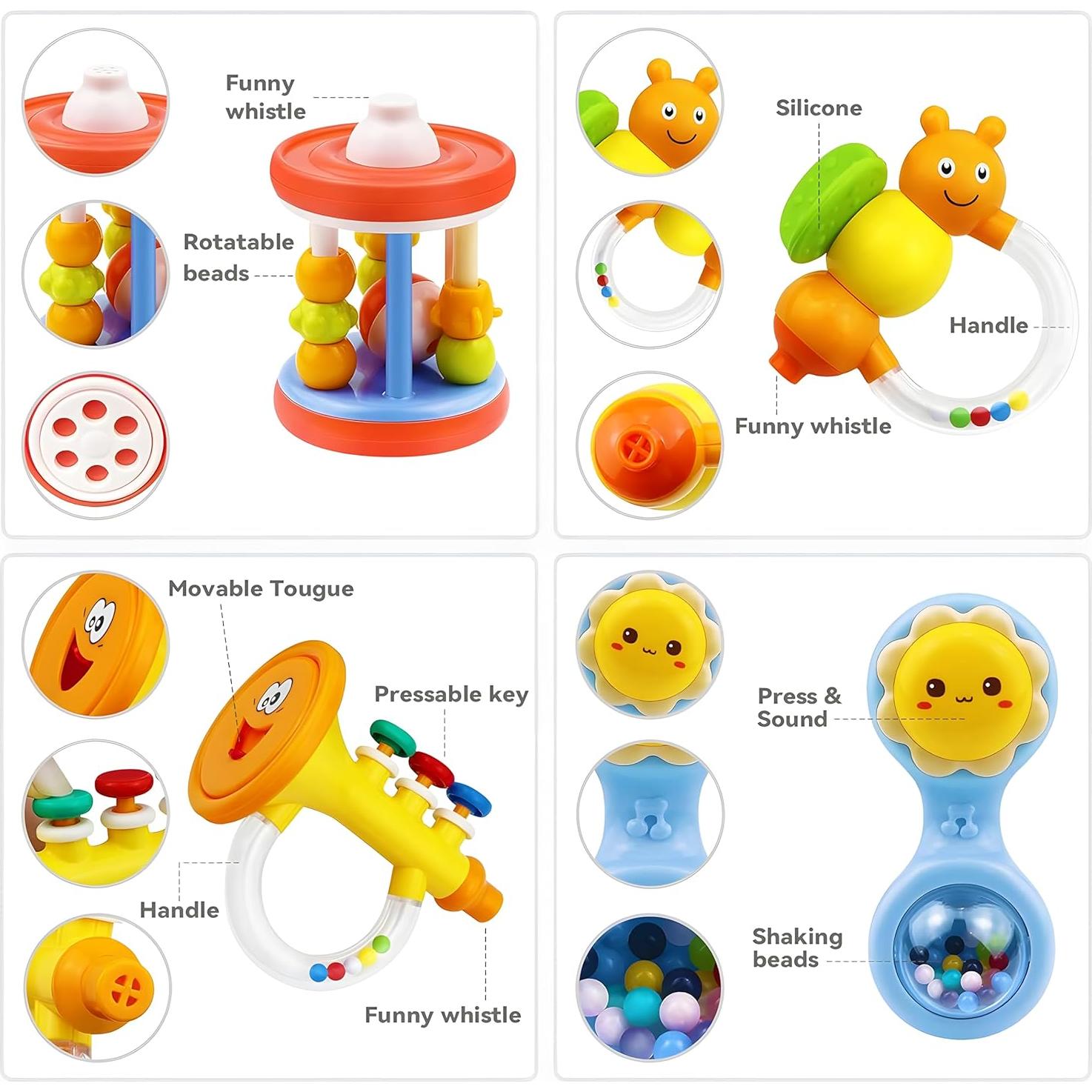 Sonajeros y Mordedores para Bebés MOONTOY - 12 Piezas Educativos