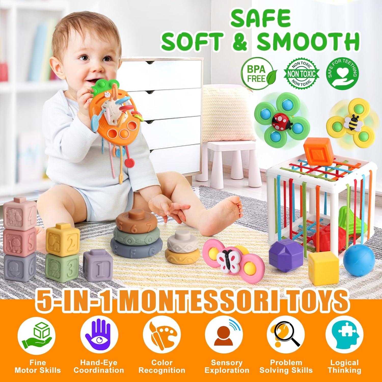 Juego de Juguetes Montessori 5 en 1 Vinlon para Bebés 6+ meses