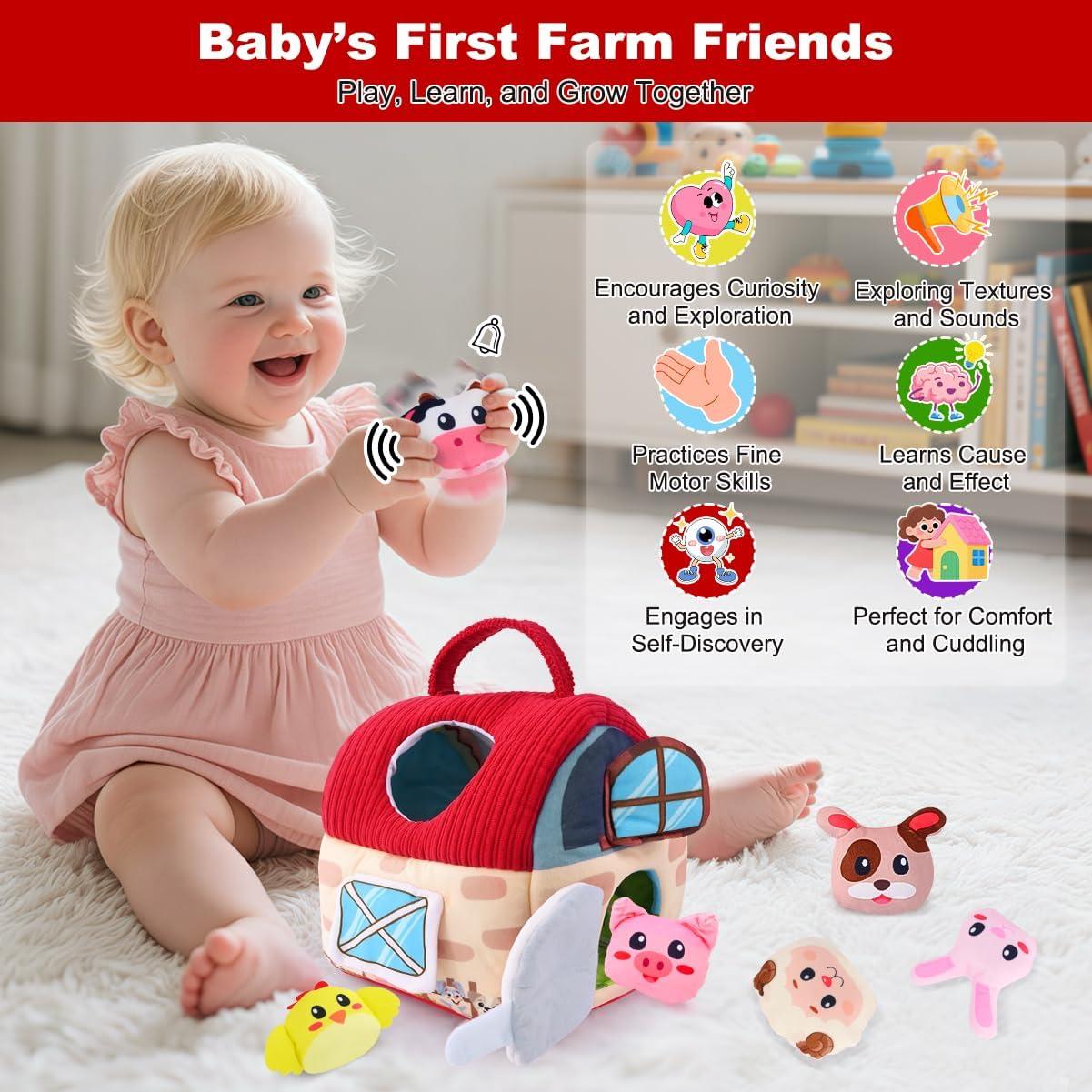 Juguete Sensorial Montessori Granja con Animales de Peluche 6-12 Meses