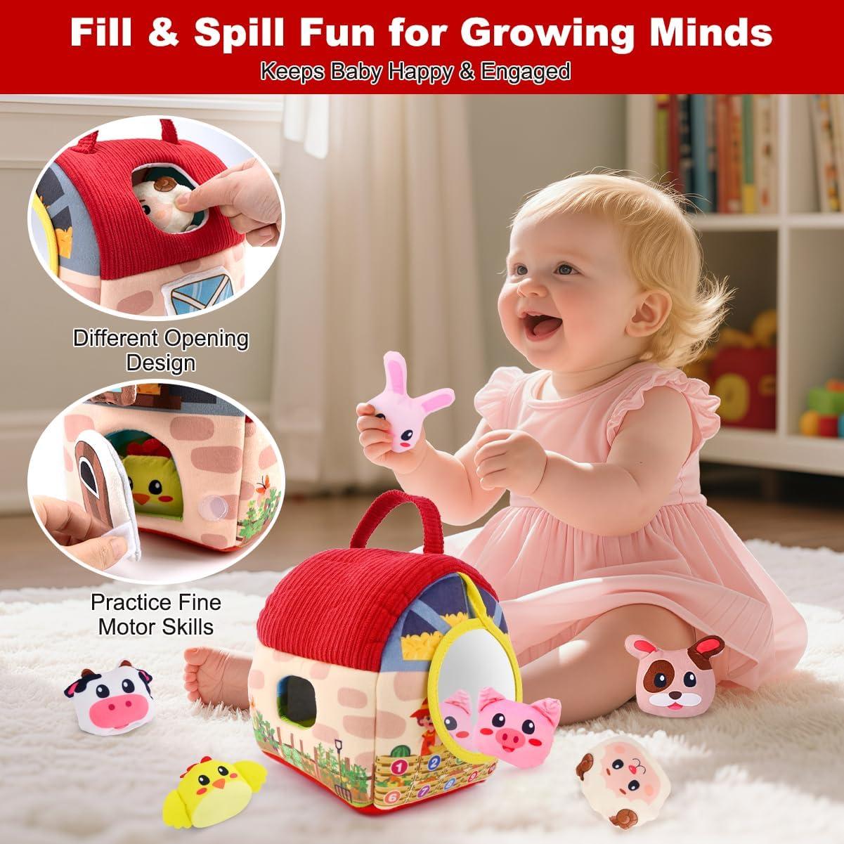 Juguete Sensorial Montessori Granja con Animales de Peluche 6-12 Meses