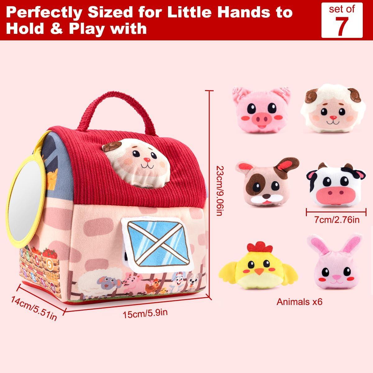 Juguete Sensorial Montessori Granja con Animales de Peluche 6-12 Meses