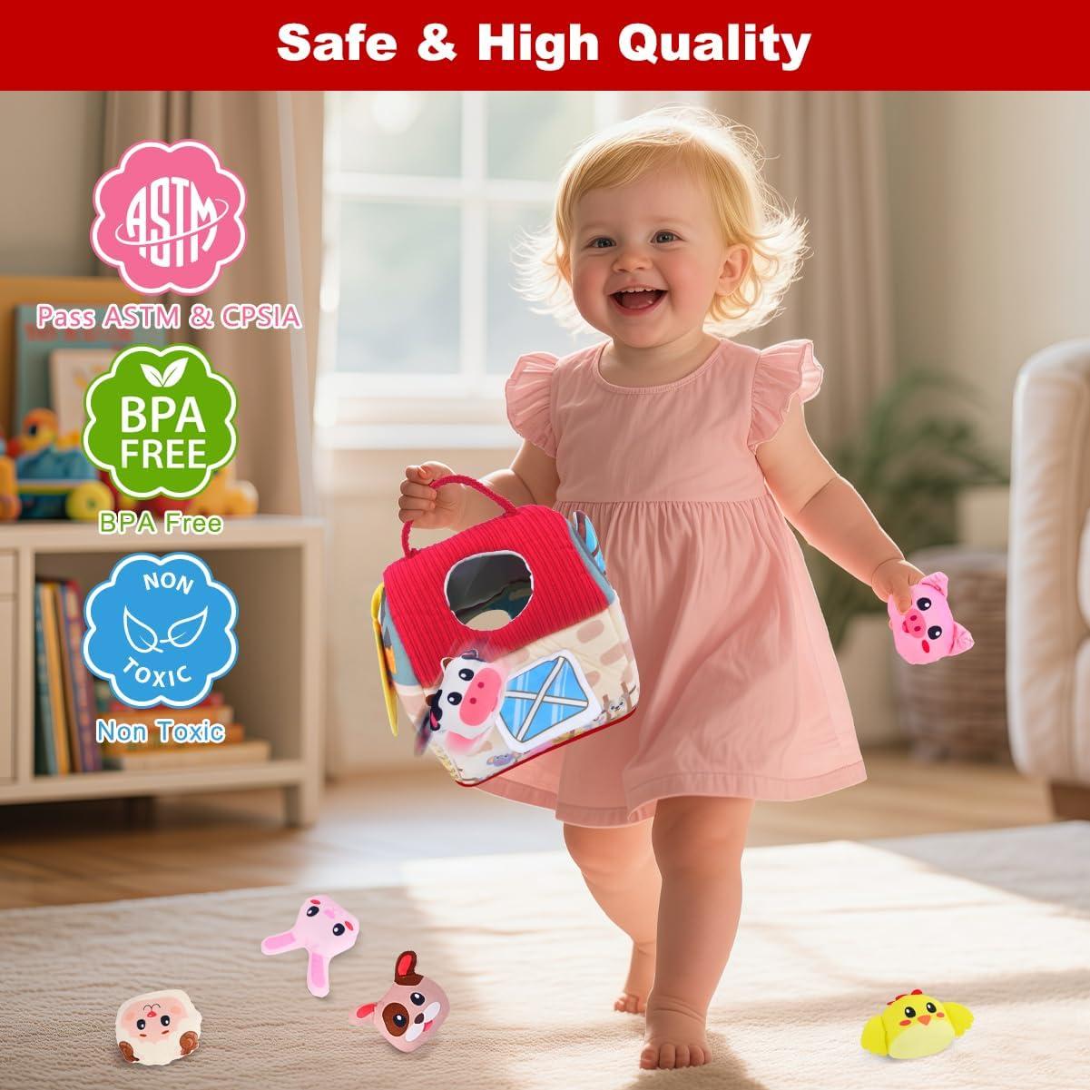 Juguete Sensorial Montessori Granja con Animales de Peluche 6-12 Meses