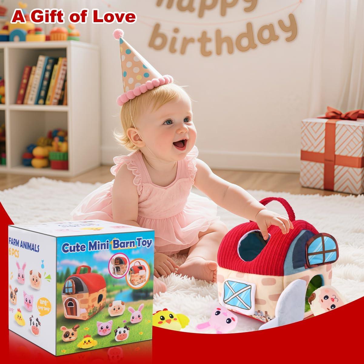 Juguete Sensorial Montessori Granja con Animales de Peluche 6-12 Meses