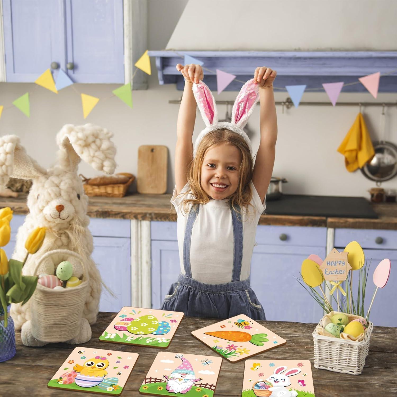 Rompecabezas de Madera de Pascua 6PCS Saludo de Fiesta 15x15cm