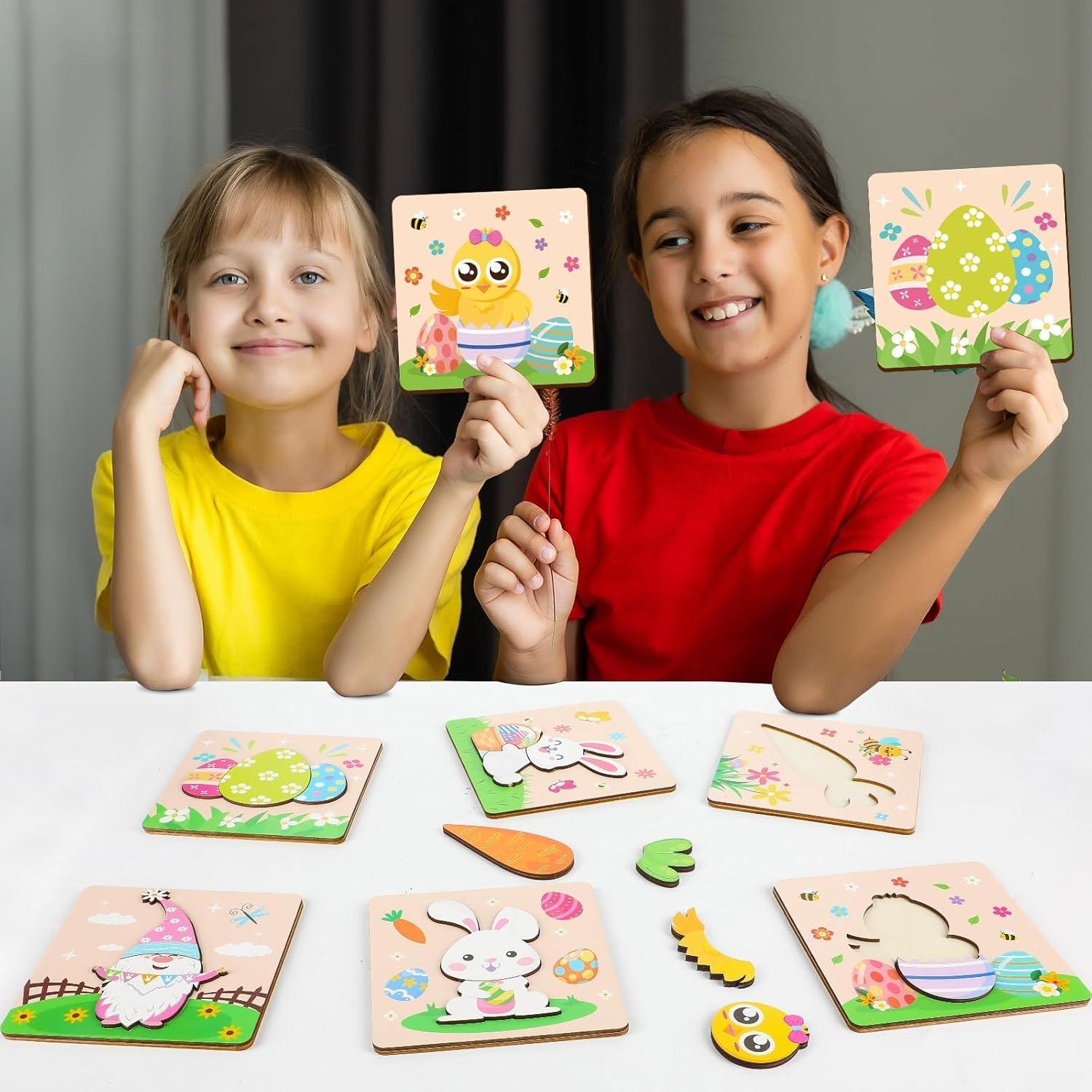 Rompecabezas de Madera de Pascua 6PCS Saludo de Fiesta 15x15cm