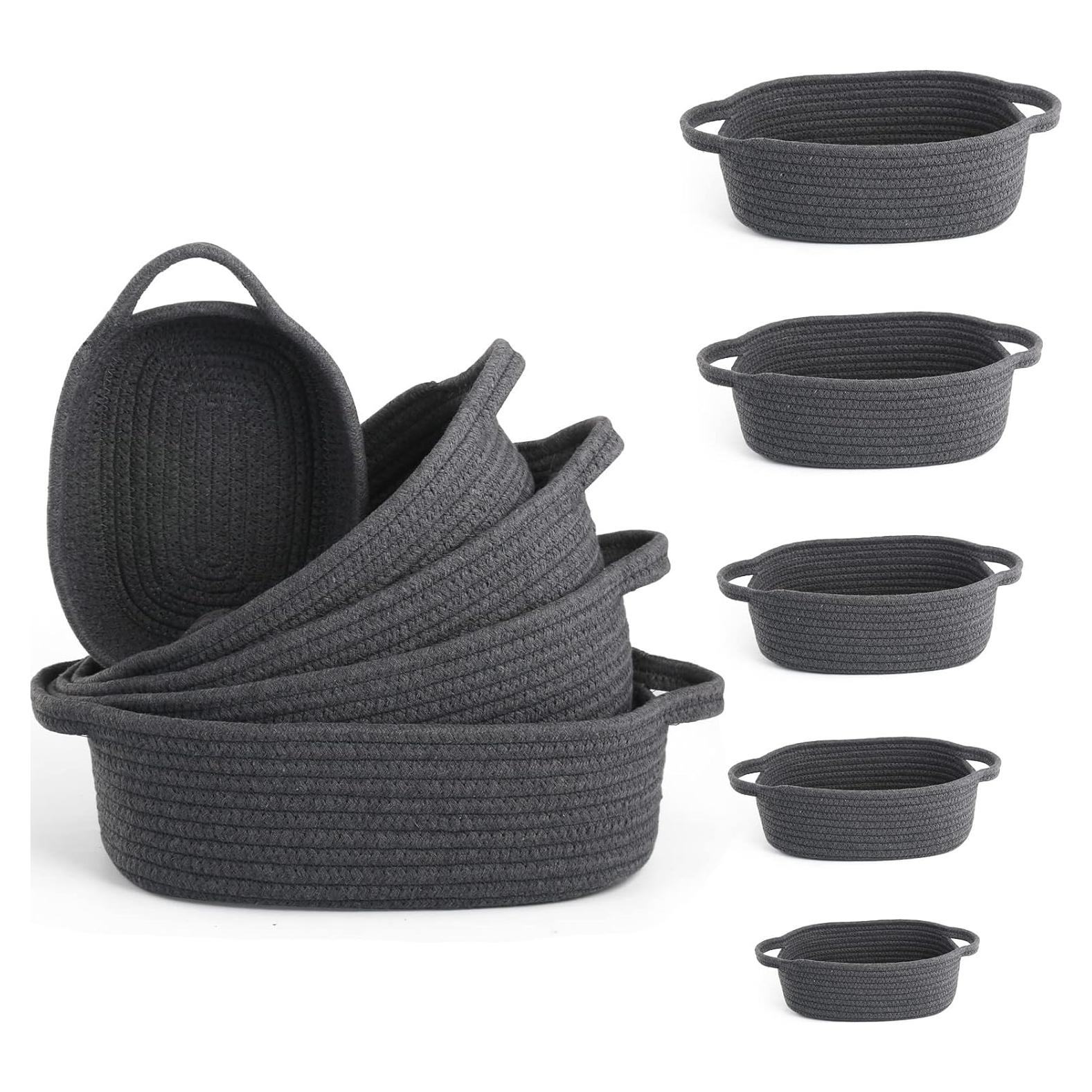 Juego de 5 Cestas de Cuerda VOOWO para Almacenamiento Gris