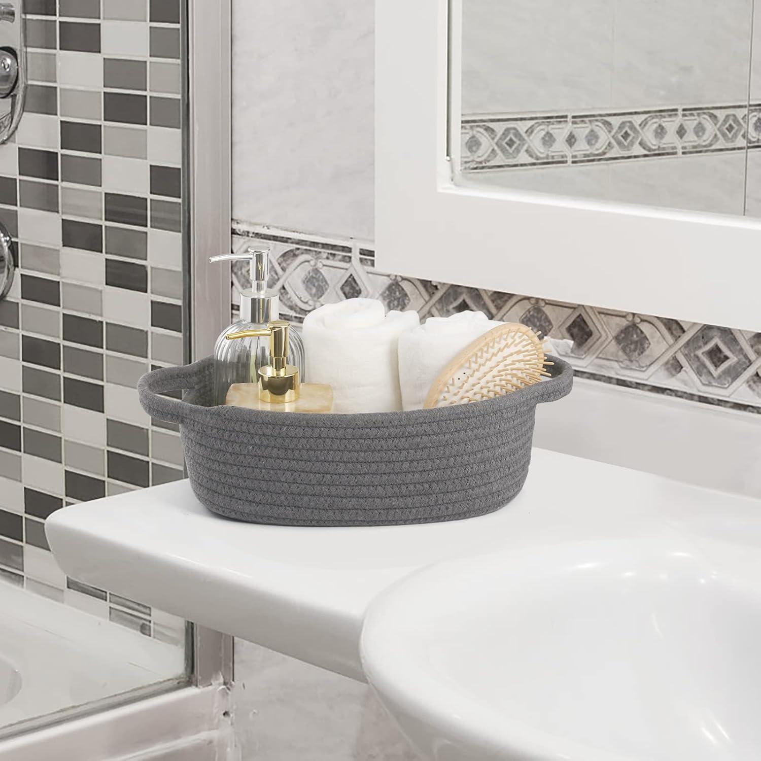 Juego de 5 Cestas de Cuerda VOOWO para Almacenamiento Gris