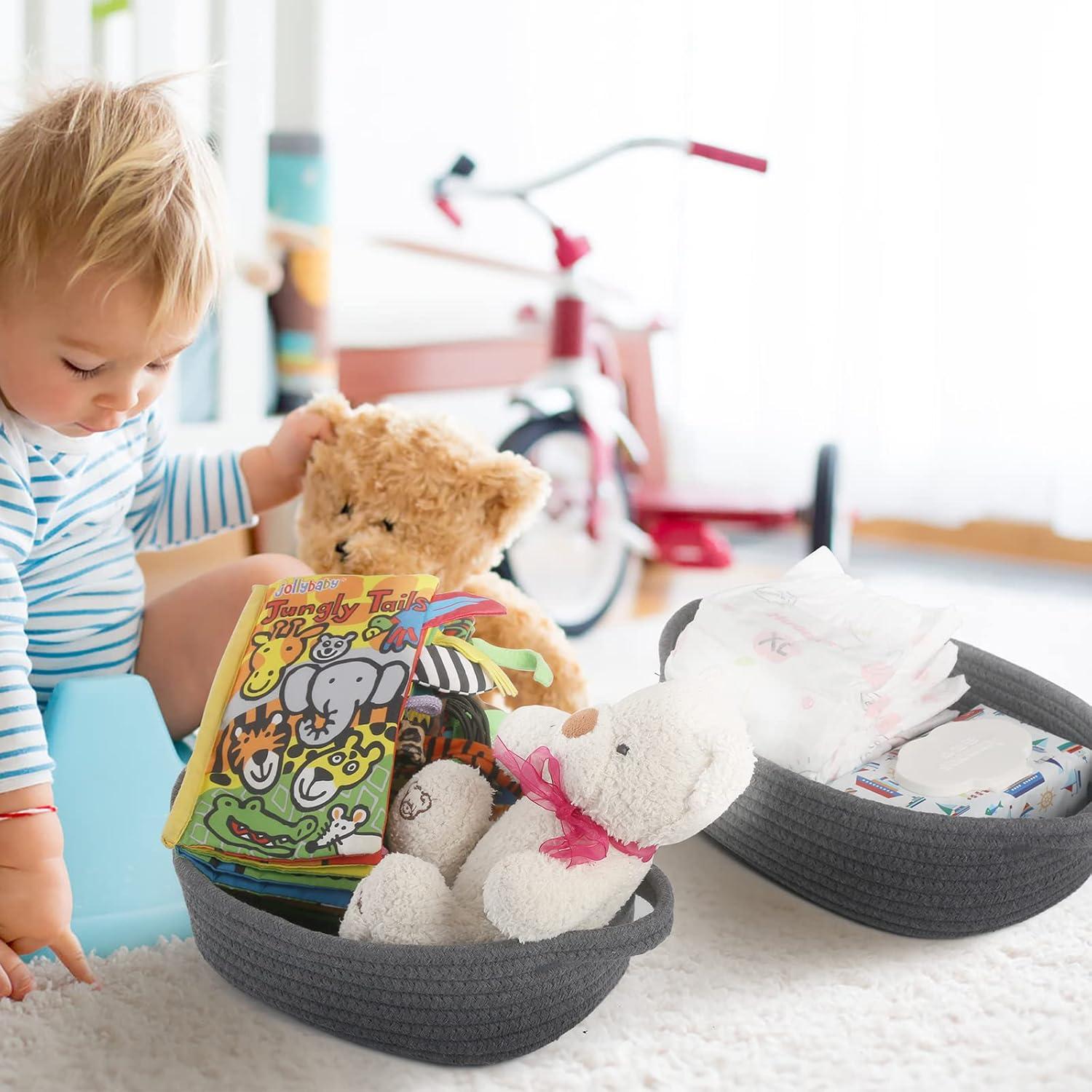 Juego de 5 Cestas de Cuerda VOOWO para Almacenamiento Gris