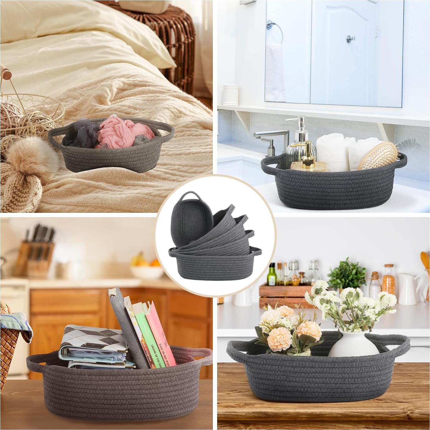 Juego de 5 Cestas de Cuerda VOOWO para Almacenamiento Gris