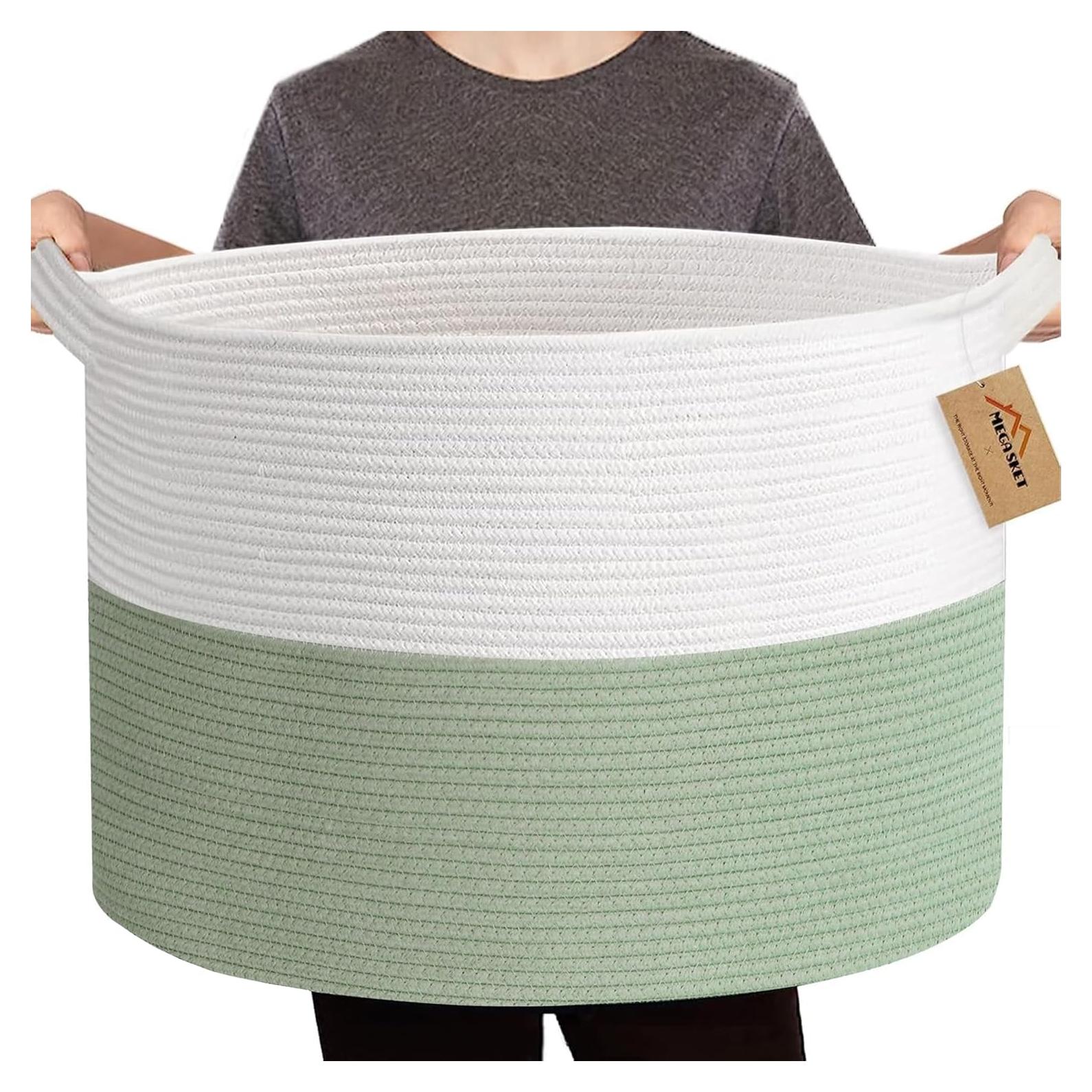 Cesta de Almacenamiento MEGASKET 88L Algodón Verde 55.88x35.56 cm