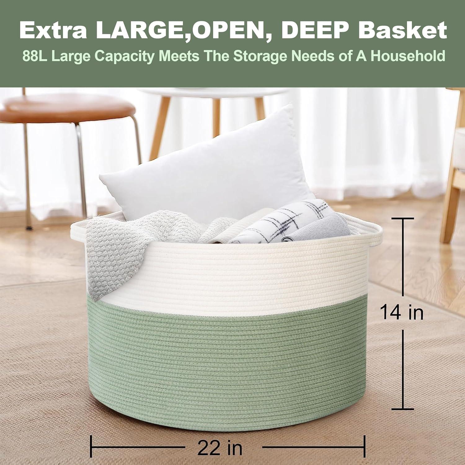 Cesta de Almacenamiento MEGASKET 88L Algodón Verde 55.88x35.56 cm