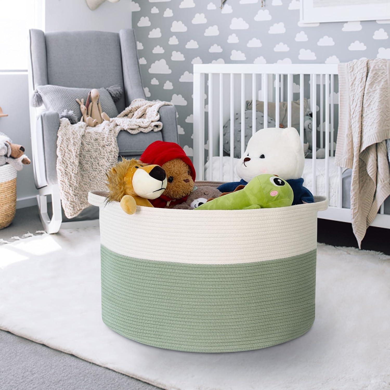 Cesta de Almacenamiento MEGASKET 88L Algodón Verde 55.88x35.56 cm