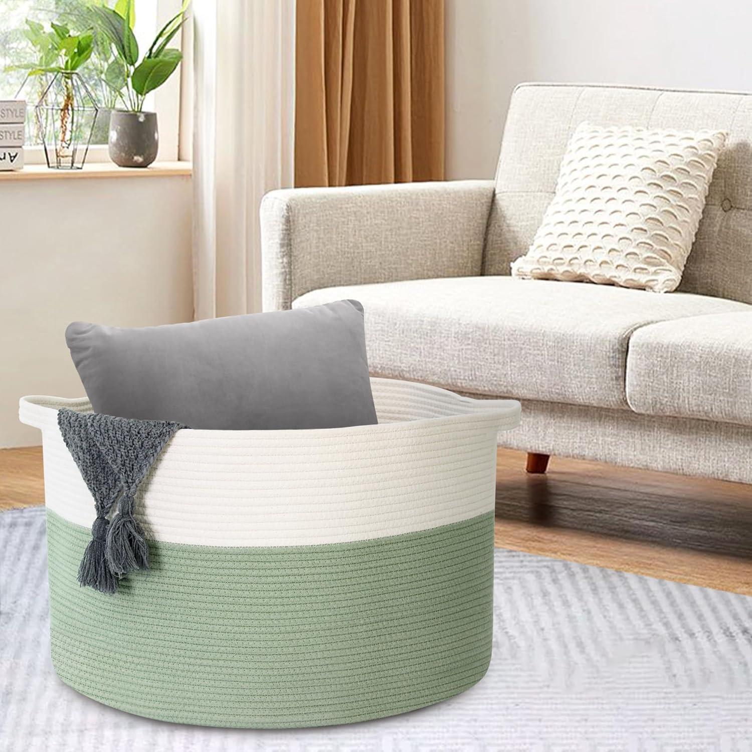 Cesta de Almacenamiento MEGASKET 88L Algodón Verde 55.88x35.56 cm