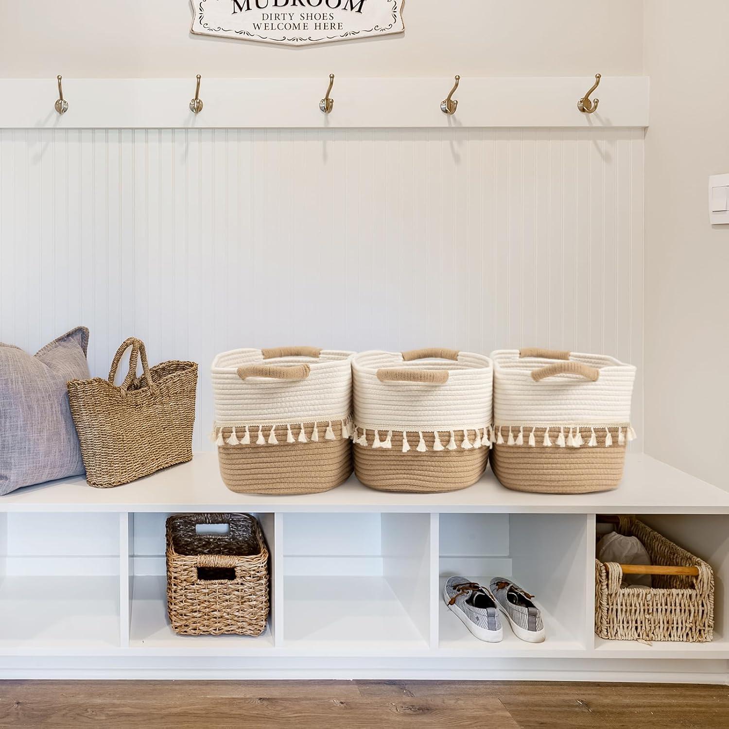 Conjunto de 3 Cestas de Almacenamiento Tejidas TeoKJ Algodón 38x26x22cm