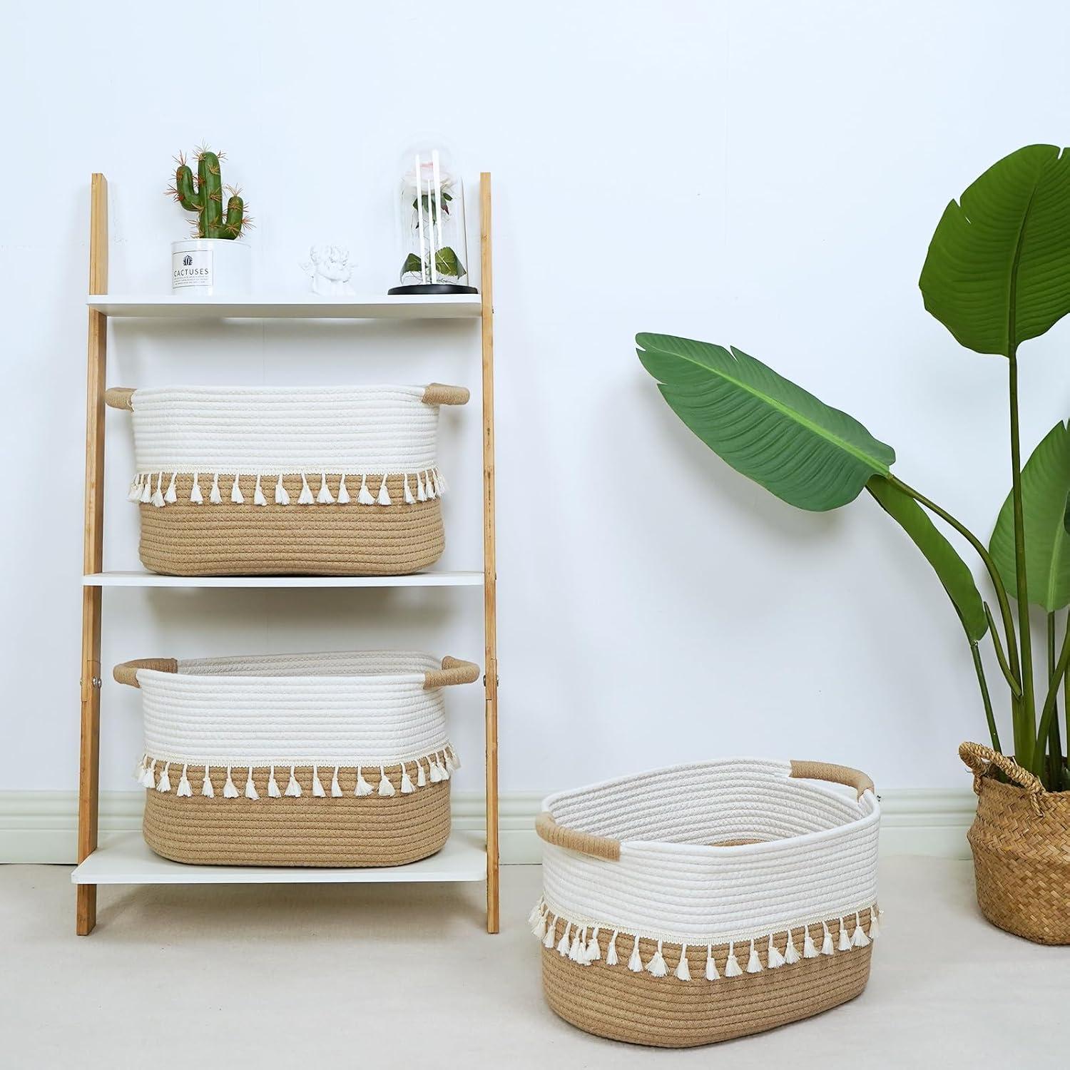 Conjunto de 3 Cestas de Almacenamiento Tejidas TeoKJ Algodón 38x26x22cm