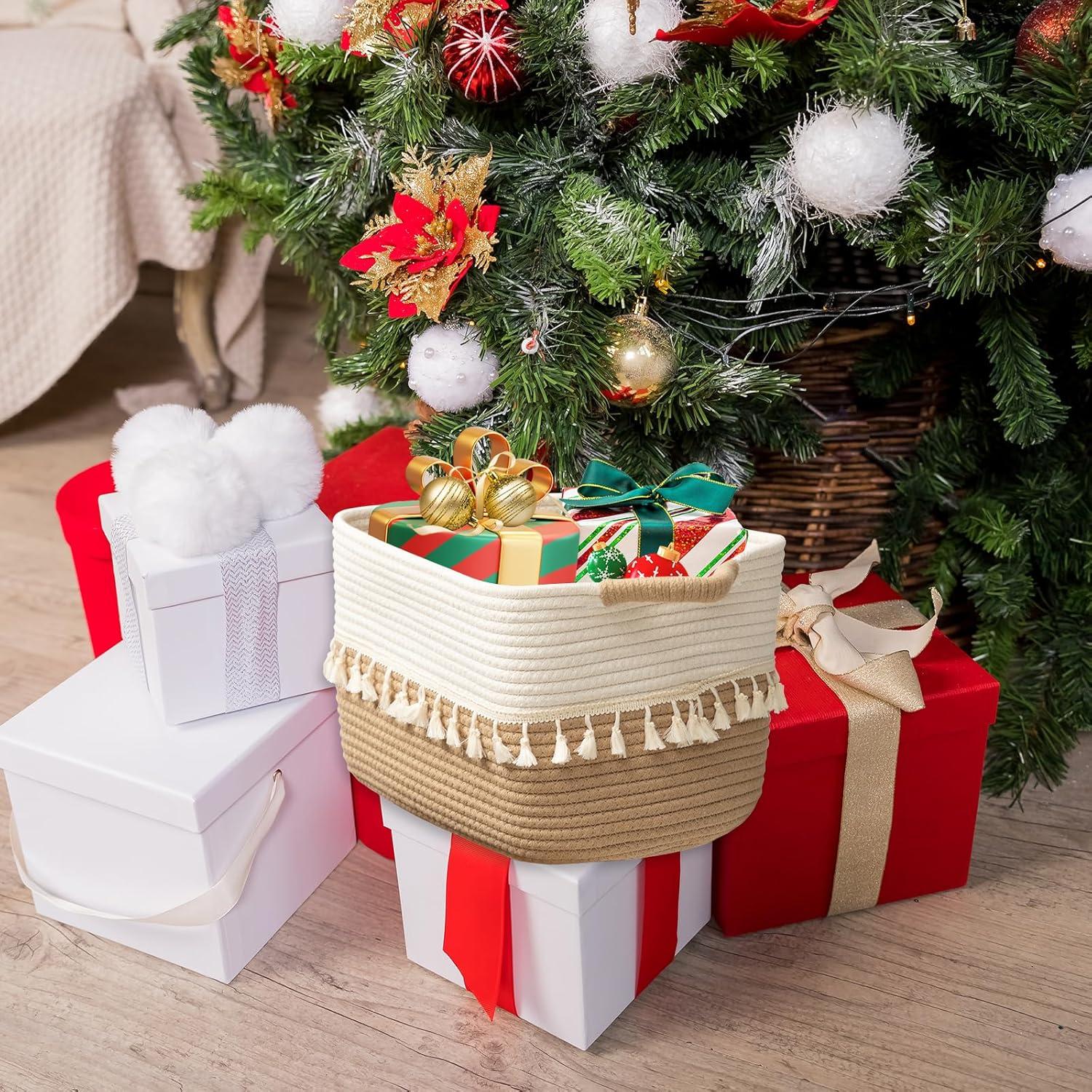 Conjunto de 3 Cestas de Almacenamiento Tejidas TeoKJ Algodón 38x26x22cm