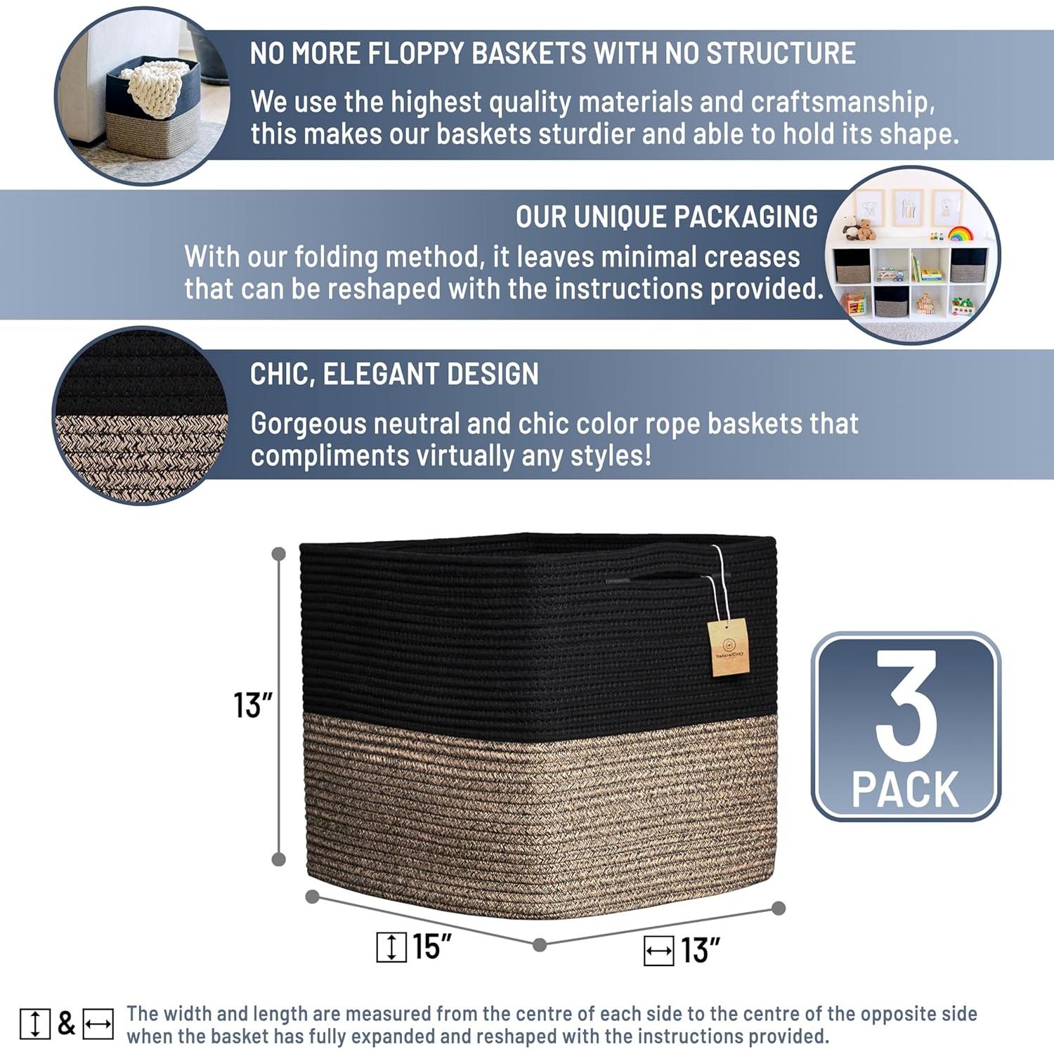 Cestas de Almacenamiento Kallax NaturalCozy 38x33 cm, 3 Piezas