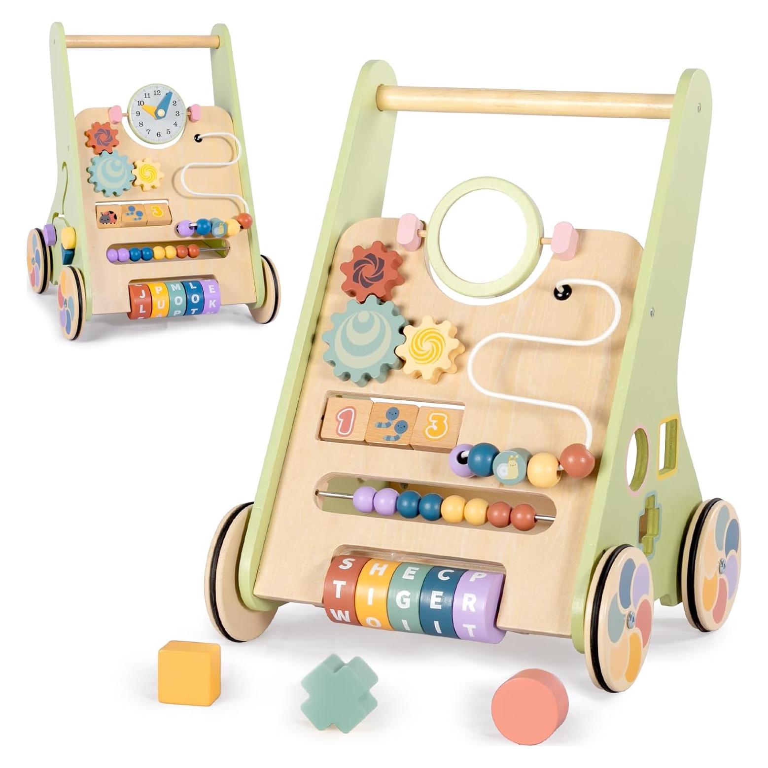 Andador de Madera Bautia para Bebés 6-12 Meses con Panel Interactivo