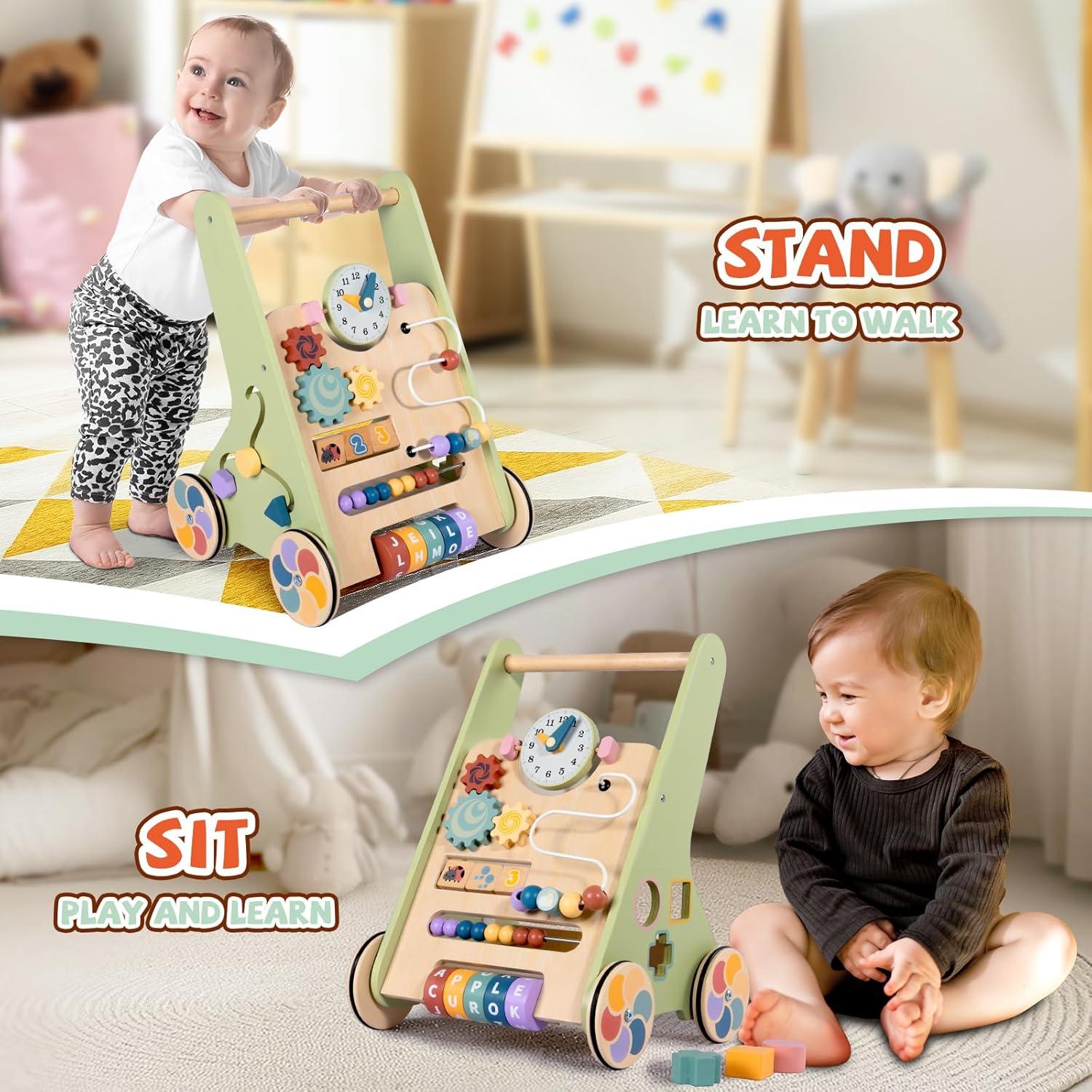 Andador de Madera Bautia para Bebés 6-12 Meses con Panel Interactivo