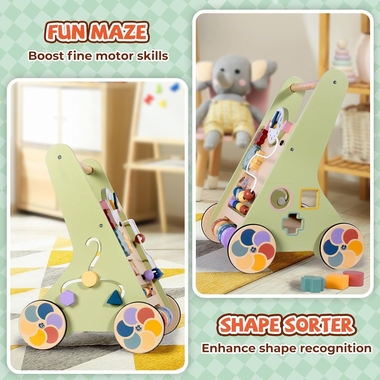 Andador de Madera Bautia para Bebés 6-12 Meses con Panel Interactivo