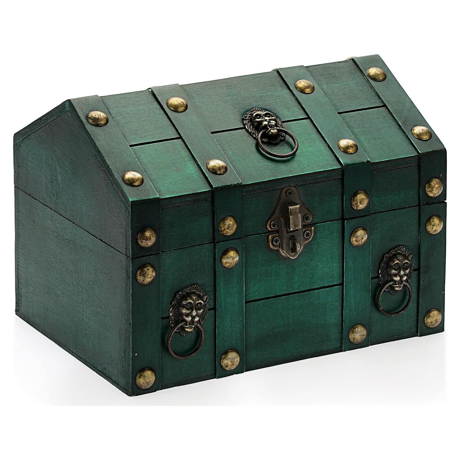 Cofre de Tesoro de Madera ELLDOO Verde Vintage 24x17x18 cm