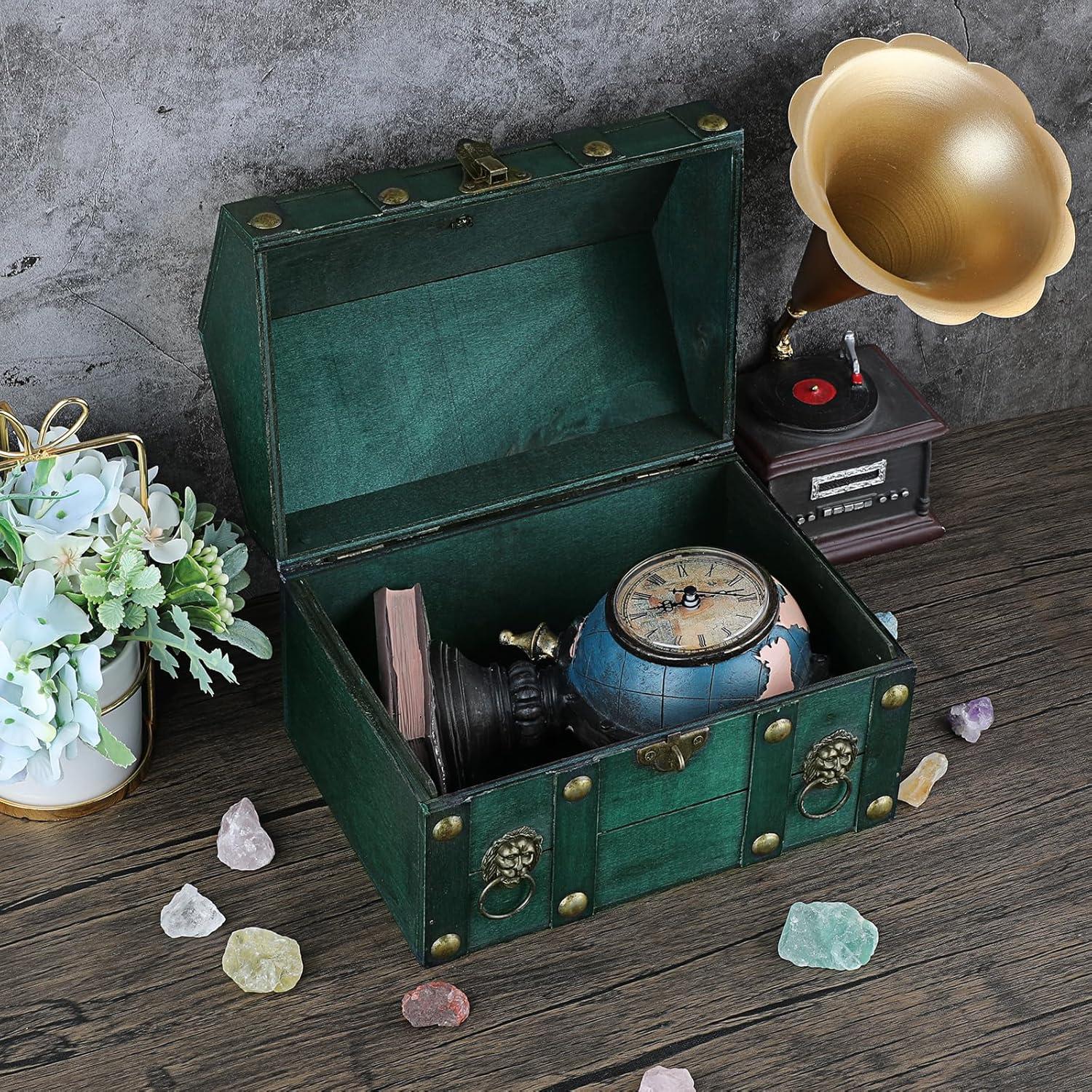 Cofre de Tesoro de Madera ELLDOO Verde Vintage 24x17x18 cm