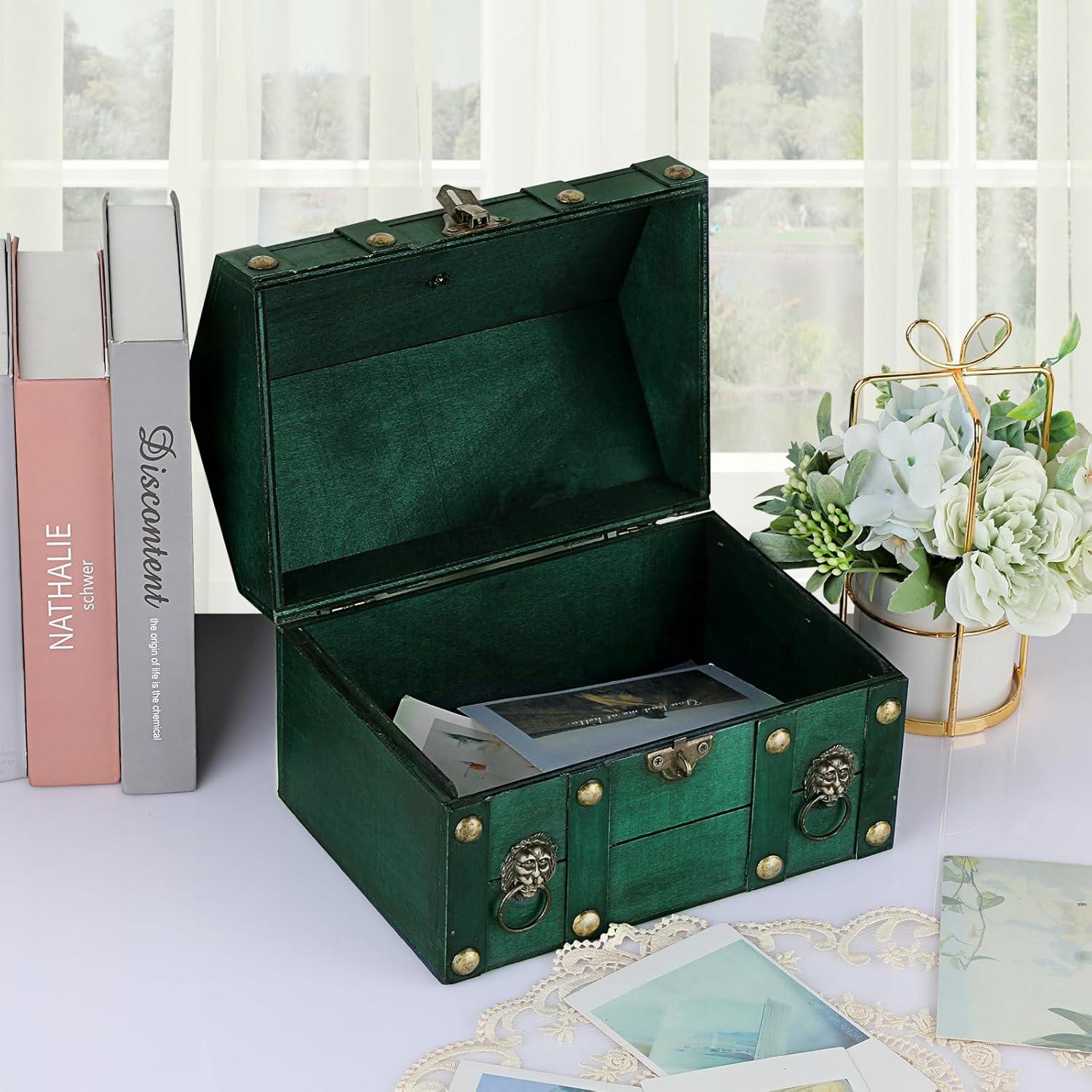 Cofre de Tesoro de Madera ELLDOO Verde Vintage 24x17x18 cm