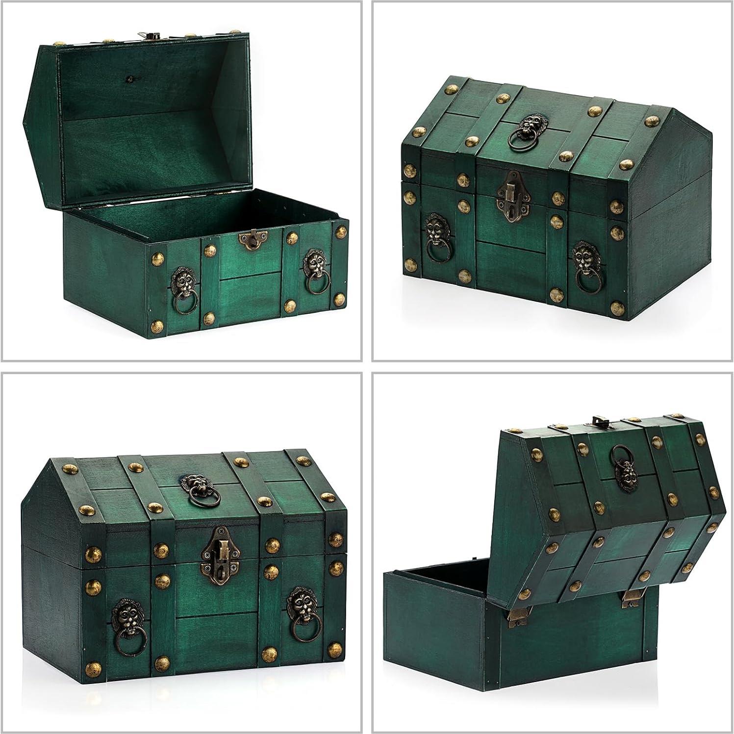 Cofre de Tesoro de Madera ELLDOO Verde Vintage 24x17x18 cm