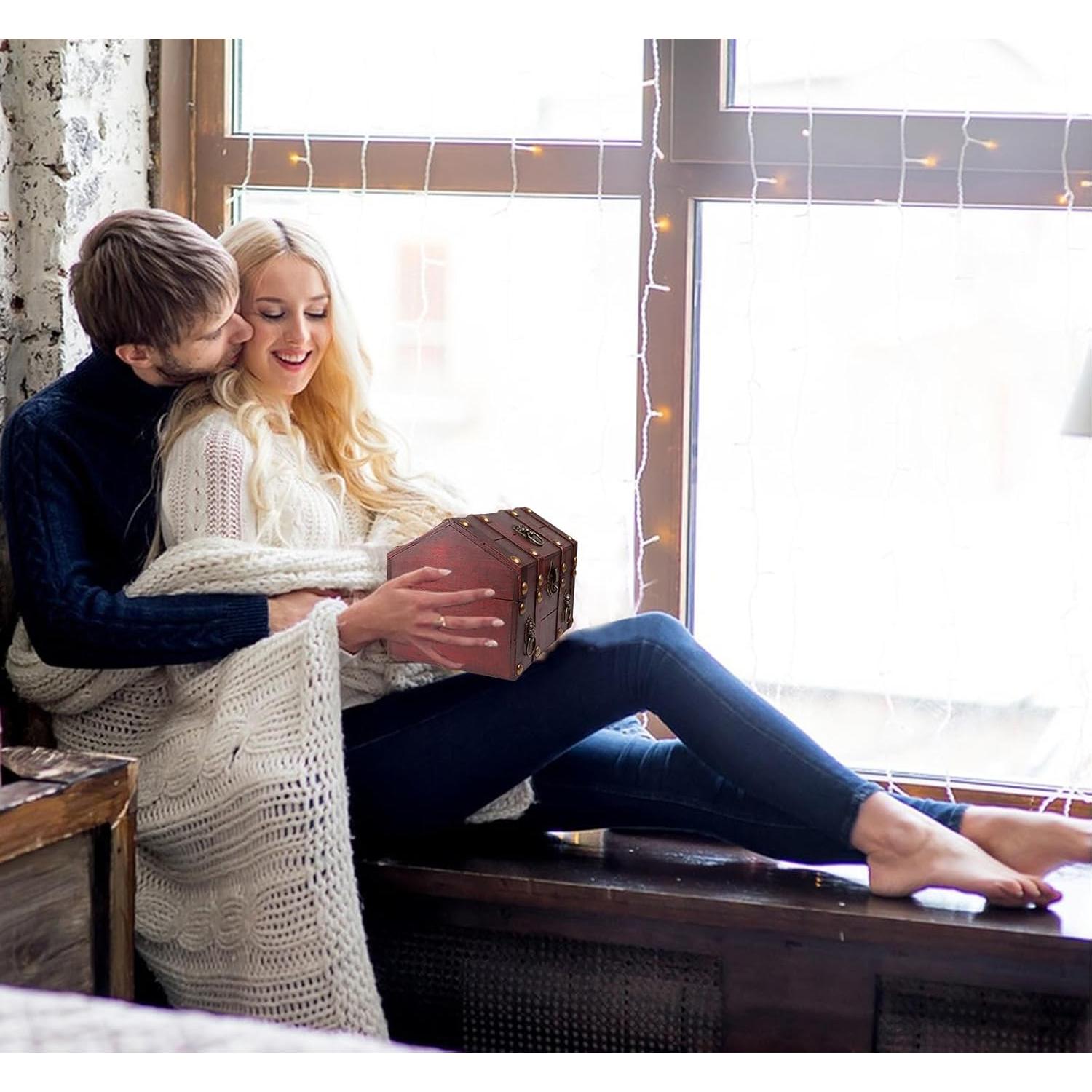 Cofre del Tesoro Grande SICOHOME de Madera Vintage 23.9x17.5x17.8cm