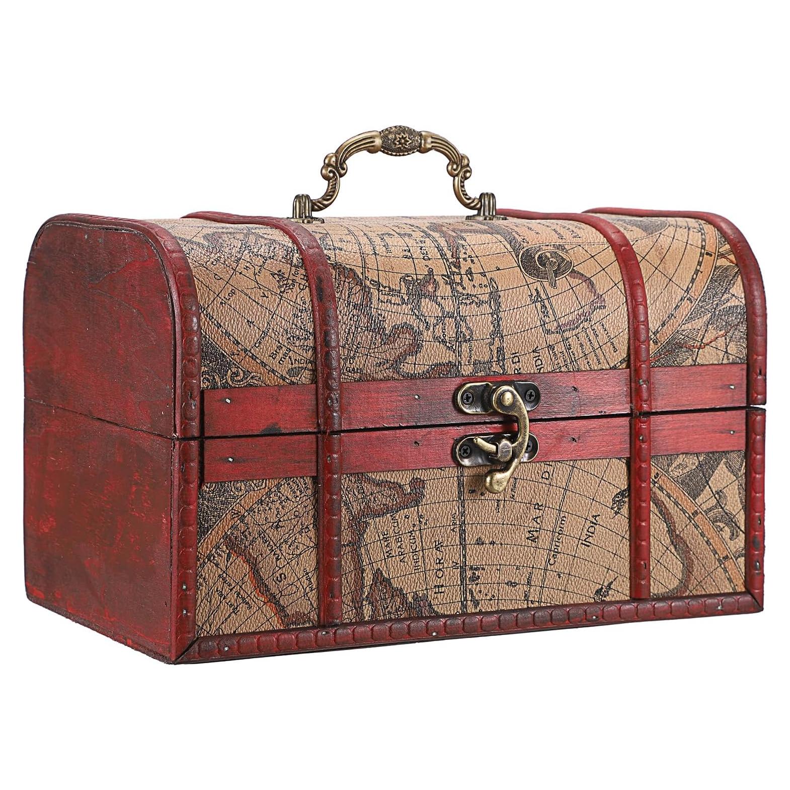 Cofre del Tesoro Vintage ELLDOO - Caja de Almacenamiento Madera 26x16x16 cm