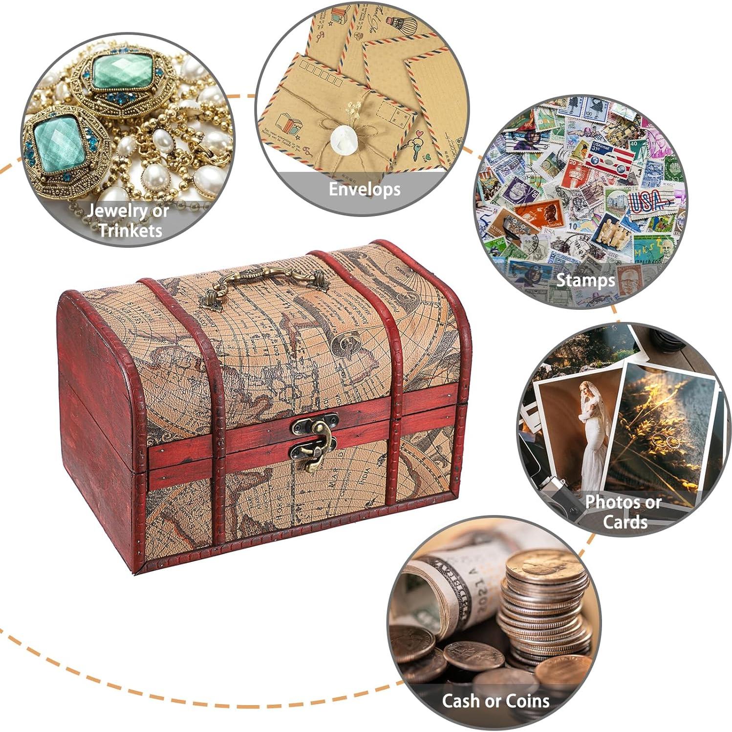 Cofre del Tesoro Vintage ELLDOO - Caja de Almacenamiento Madera 26x16x16 cm