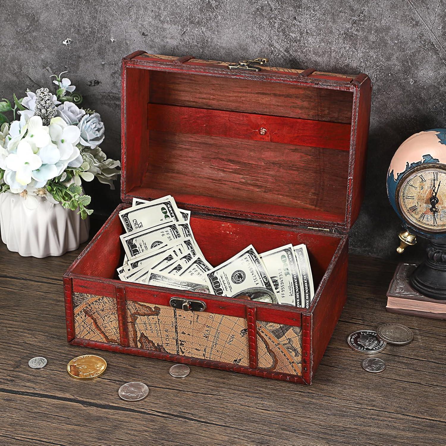 Cofre del Tesoro Vintage ELLDOO - Caja de Almacenamiento Madera 26x16x16 cm