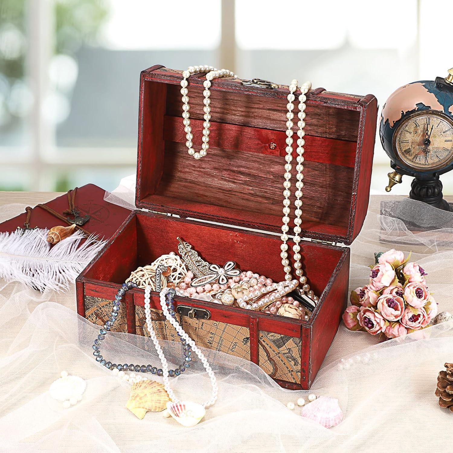 Cofre del Tesoro Vintage ELLDOO - Caja de Almacenamiento Madera 26x16x16 cm