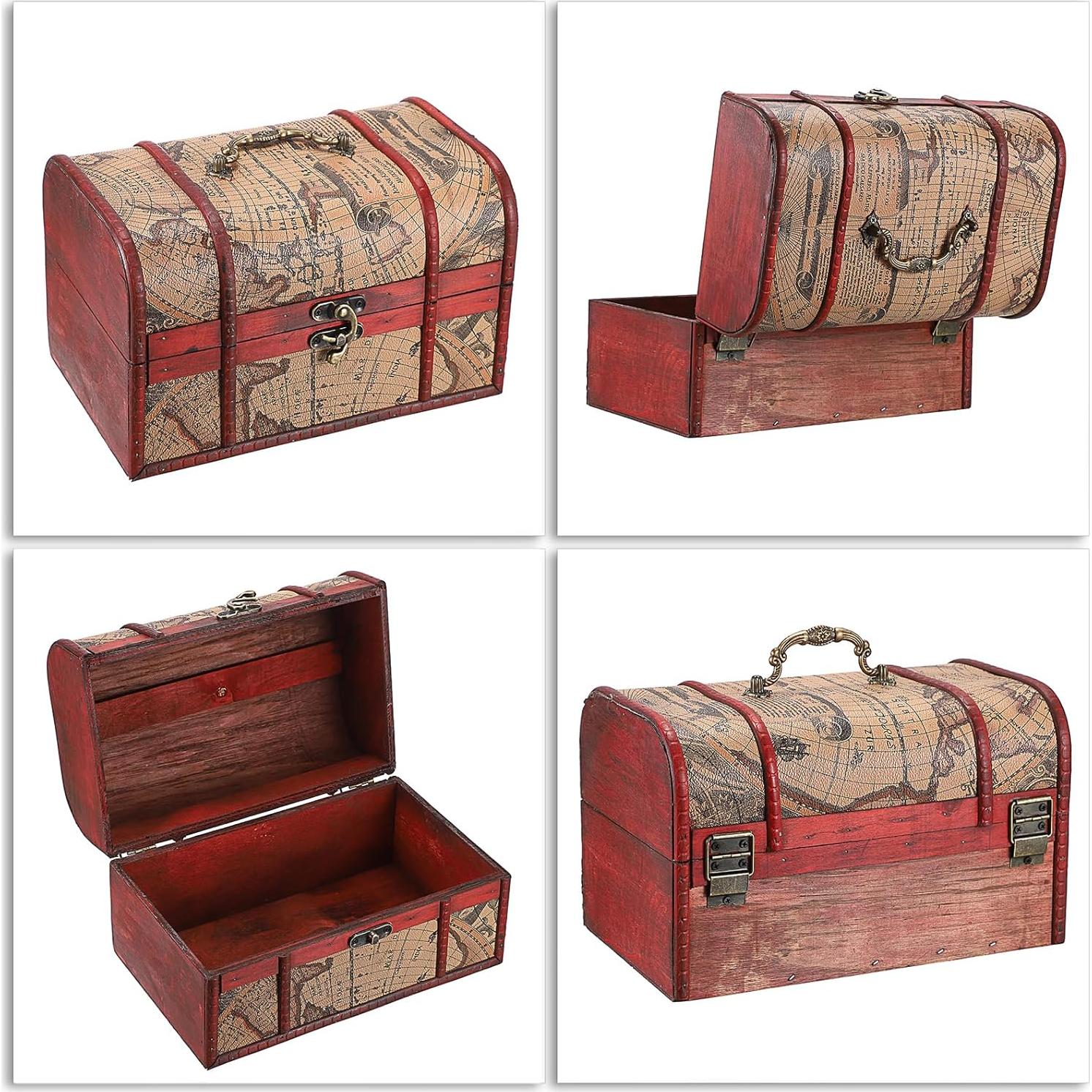 Cofre del Tesoro Vintage ELLDOO - Caja de Almacenamiento Madera 26x16x16 cm