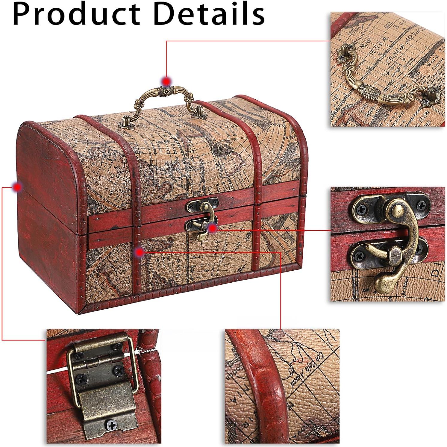 Cofre del Tesoro Vintage ELLDOO - Caja de Almacenamiento Madera 26x16x16 cm