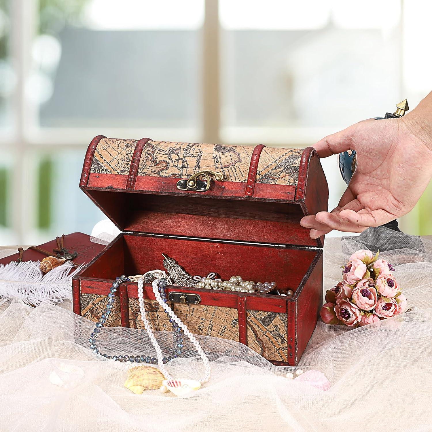 Cofre del Tesoro Vintage ELLDOO - Caja de Almacenamiento Madera 26x16x16 cm